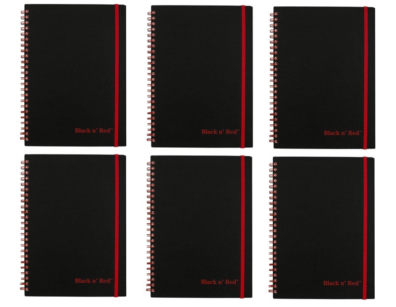Black n' Red Twin Wire Poly Cover Notebook, 8-1/4" x 5-7/8", Black/Red, 70 Ruled Sheets, Sold as 6 Pack (C67009) - Image 1